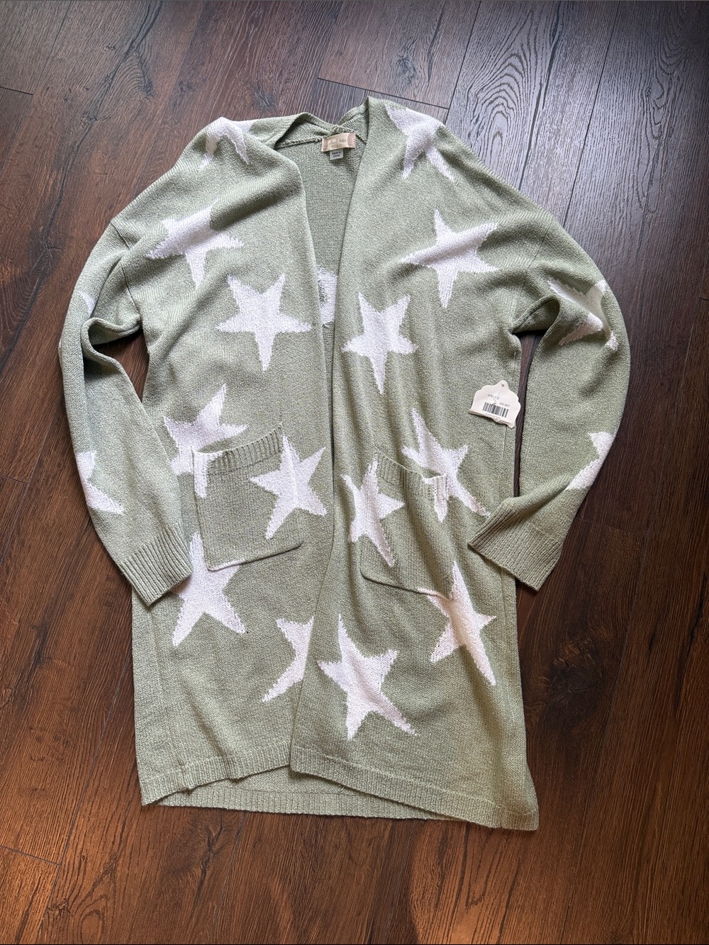 Altar'd State Sage Green Star Open-Front Cardigan Large